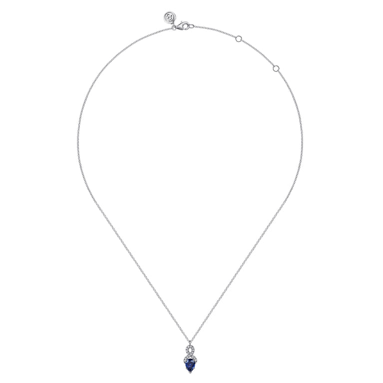 14K White Gold Infinity Blue Sapphire and Diamond Pendant Necklace - 0.08 ct - Shot 2