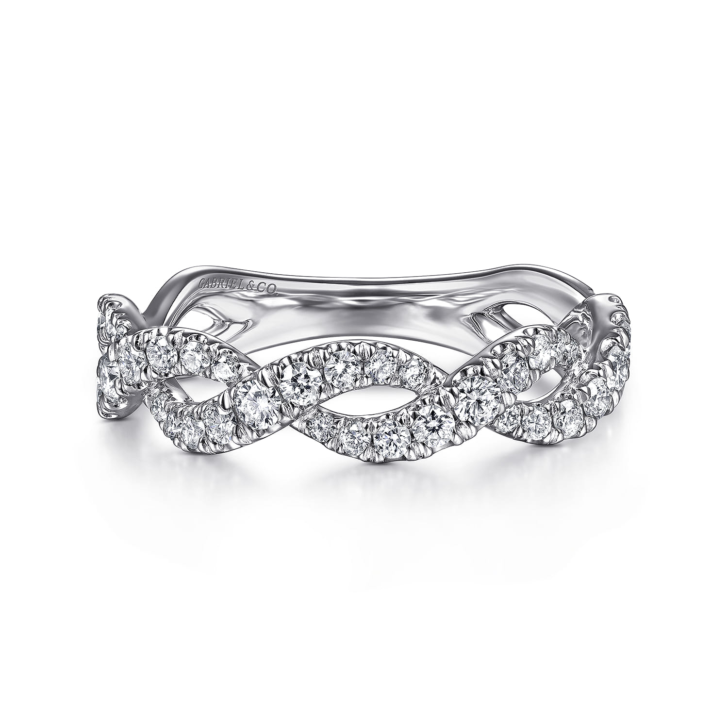Fancy Wedding Ring in 14k White Gold with Round Natural Diamond at Gabriel & Co. - Shot 1