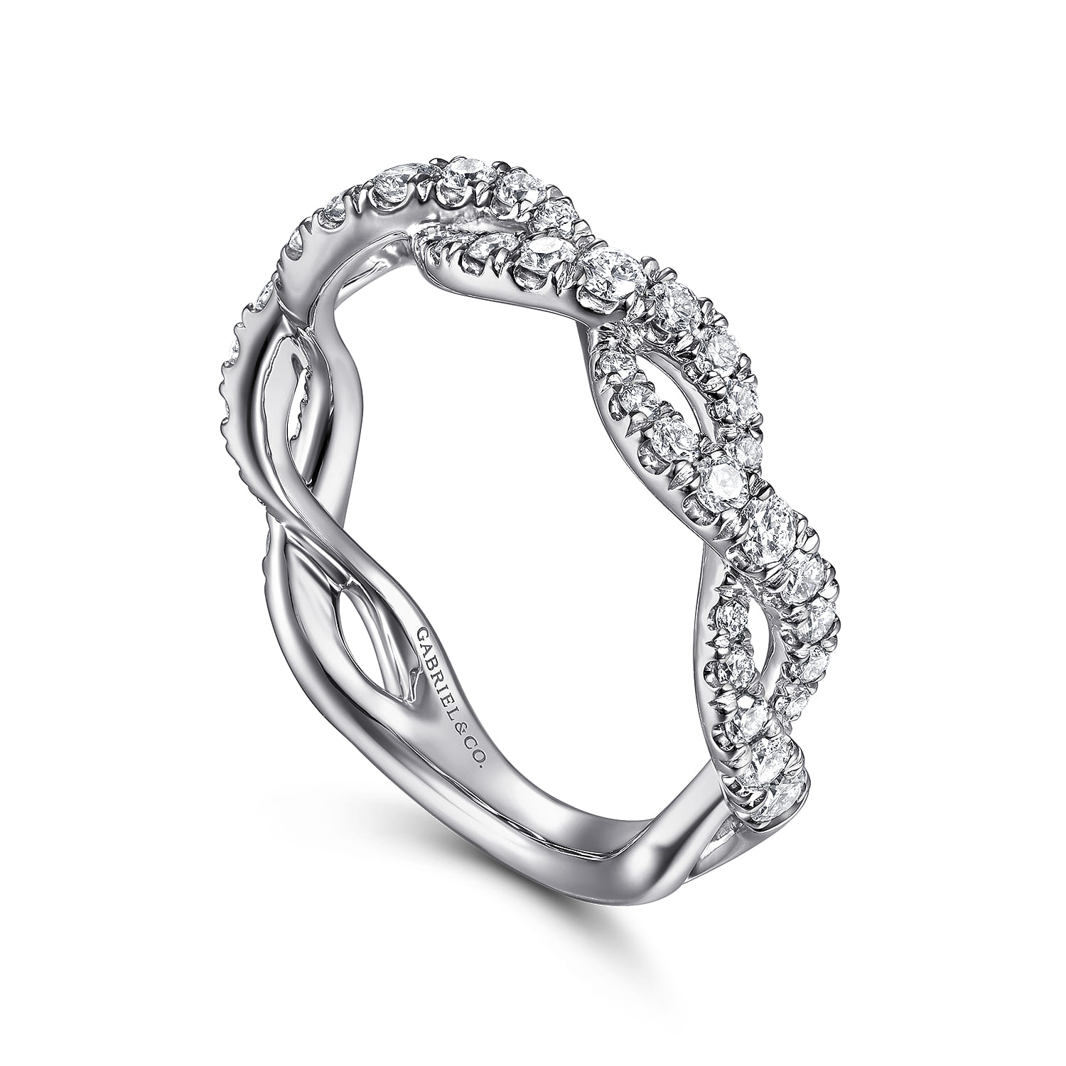 Fancy Wedding Ring in 14k White Gold with Round Natural Diamond at Gabriel & Co. - Shot 3