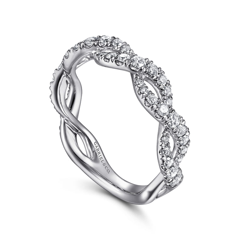 Fancy Wedding Ring in 14k White Gold with Round Natural Diamond at Gabriel & Co. - Shot 3
