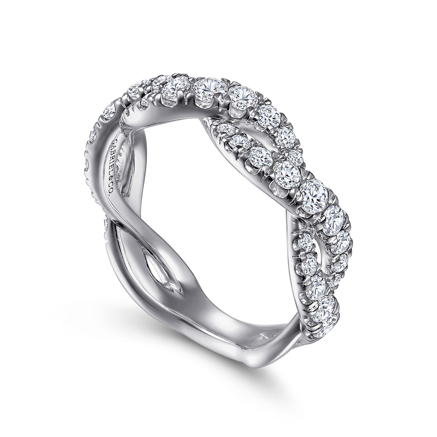 Fancy Wedding Ring in 14k White Gold with Round Natural Diamond at Gabriel & Co. - Shot 3