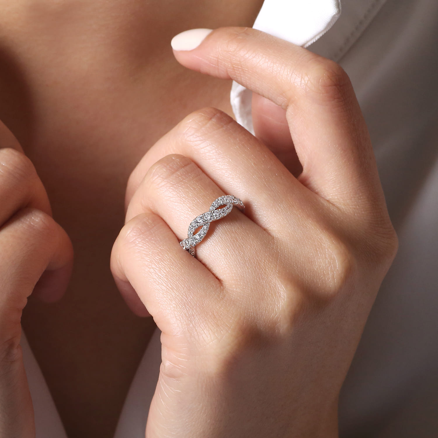 Fancy Wedding Ring in 14k White Gold with Round Natural Diamond at Gabriel & Co. - Shot 5