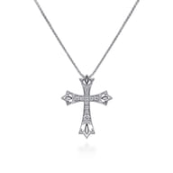 14K White Gold Intricate Openwork Diamond Cross Necklace