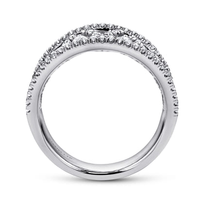 14K White Gold Intricate Openwork Diamond Wide Band Ring