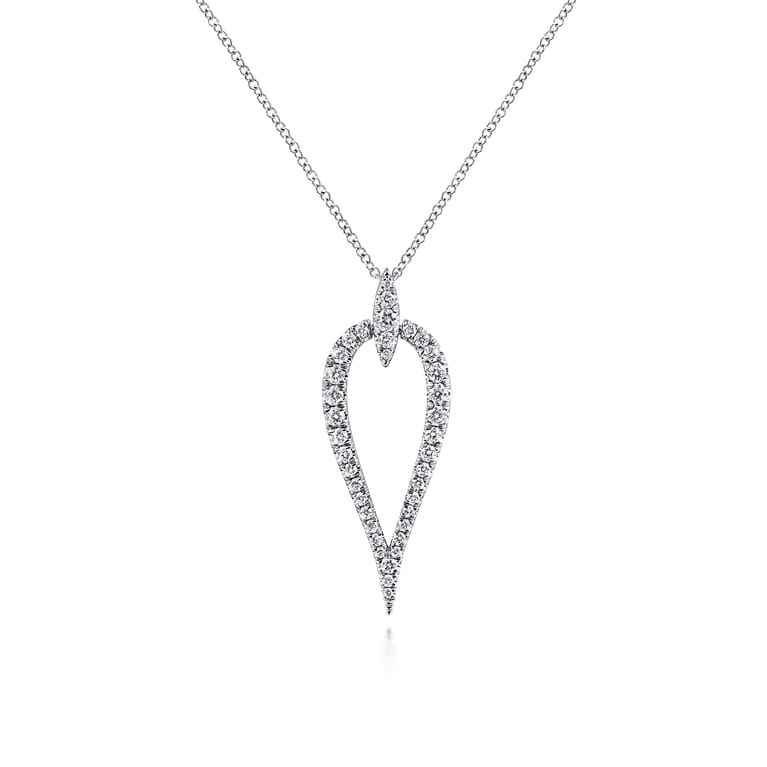 14K White Gold Inverted Diamond Teardrop Pendant Necklace - 0.5 ct - Shot 1