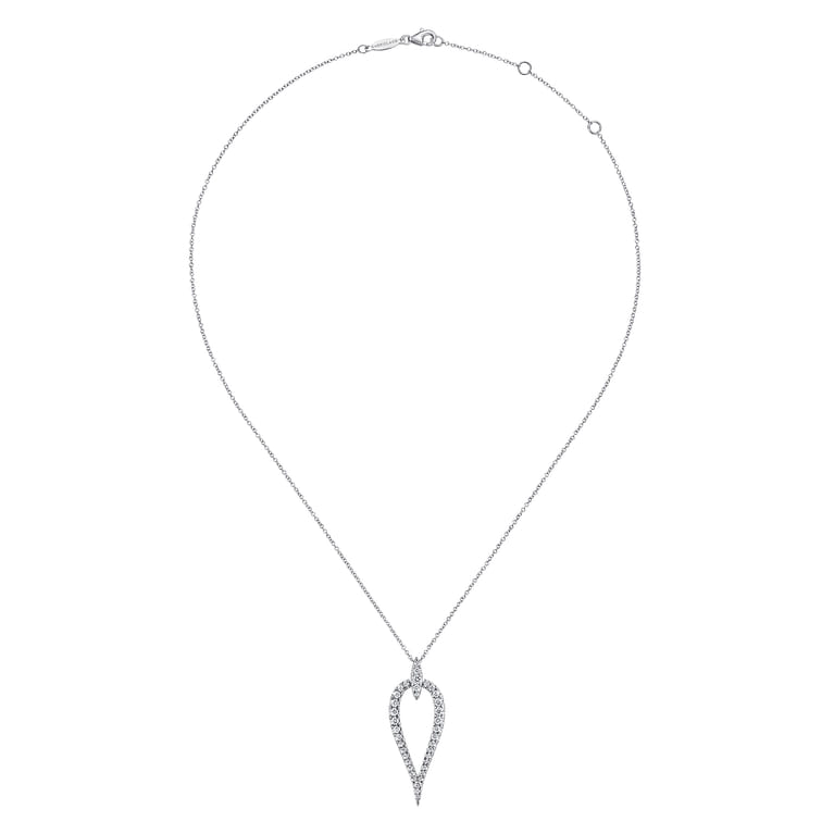 14K White Gold Inverted Diamond Teardrop Pendant Necklace - 0.5 ct - Shot 2