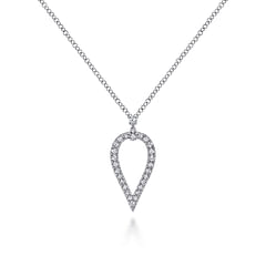 14K White Gold Inverted Teardrop Diamond Pendant Necklace