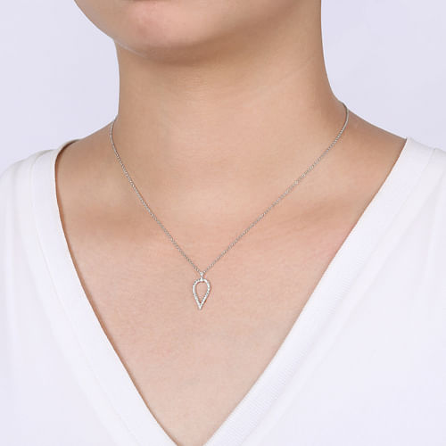 14K White Gold Inverted Teardrop Diamond Pendant Necklace - 0.18 ct - Shot 3