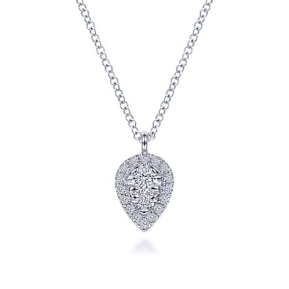 14K White Gold Inverted Teardrop Diamond Pendant Necklace