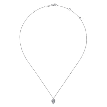 14K White Gold Inverted Teardrop Diamond Pendant Necklace