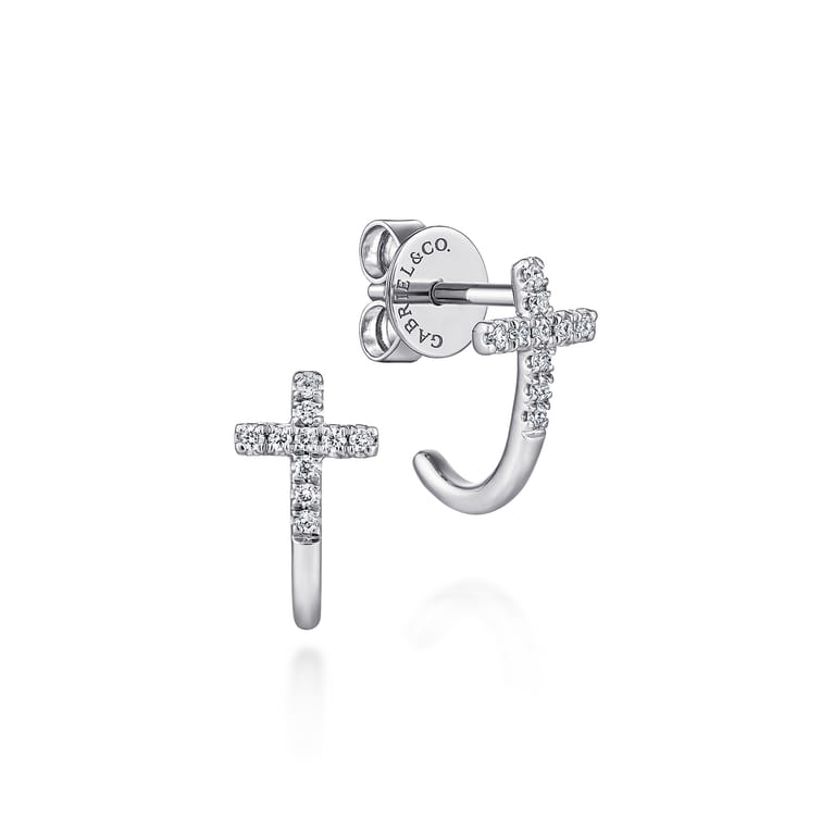 14K White Gold J Curve Diamond Cross Stud Earrings - 0.1 ct - Shot 1