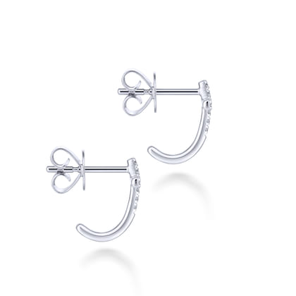 14K White Gold J Curve Diamond Cross Stud Earrings
