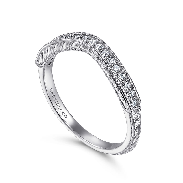 14K White Gold Knife Edge Matching Wedding Band - 0.09 ct - Shot 3