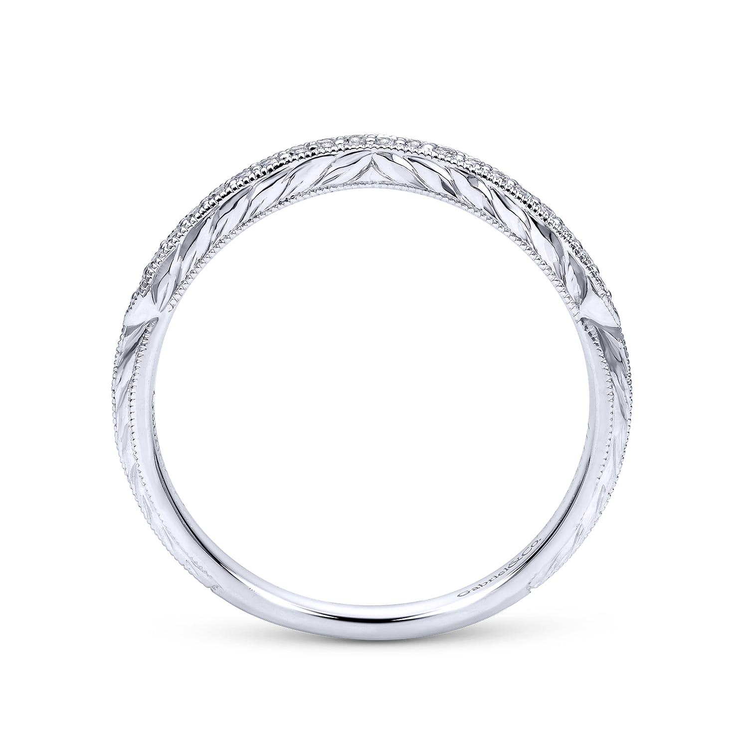 14K White Gold  Knife Edge Matching Wedding Band - 0.09 ct - Shot 2