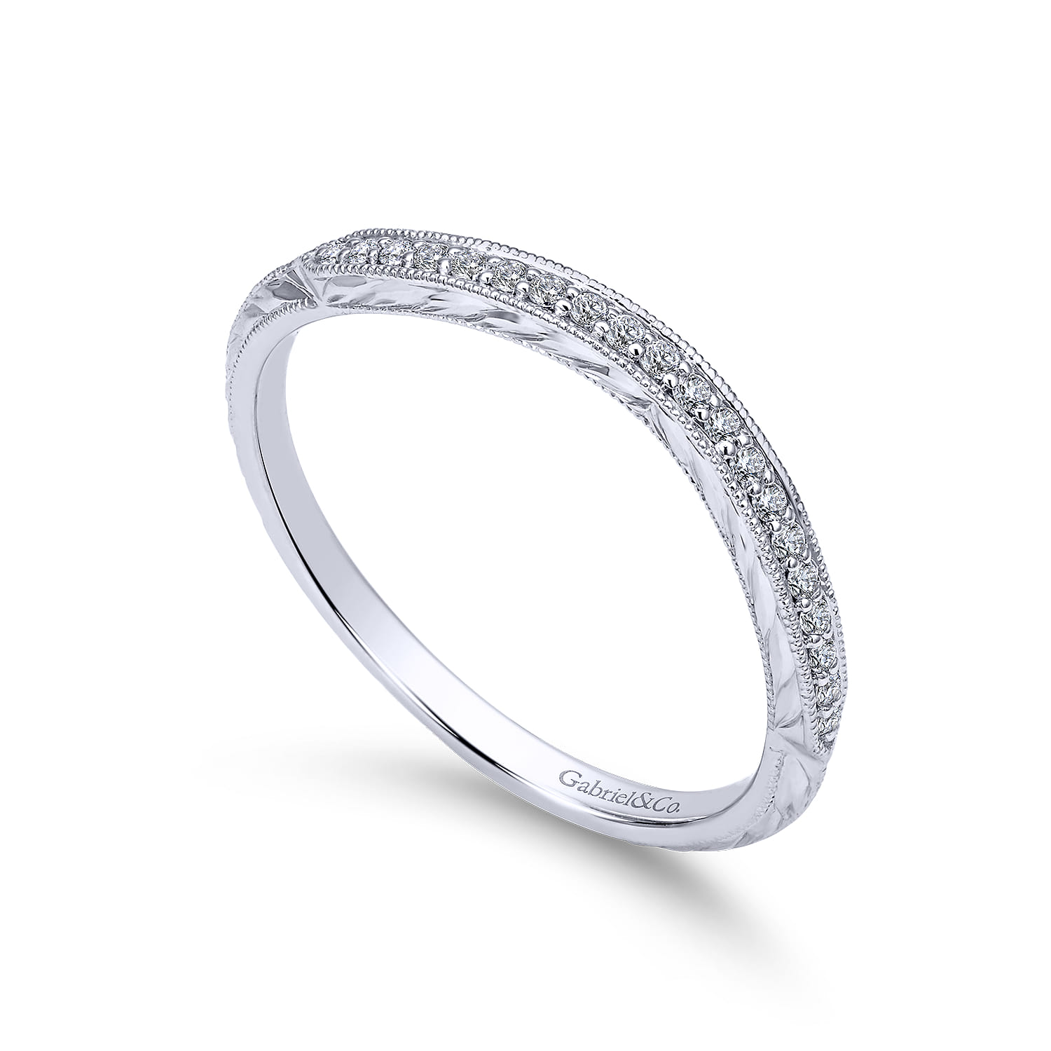 14K White Gold  Knife Edge Matching Wedding Band - 0.09 ct - Shot 3