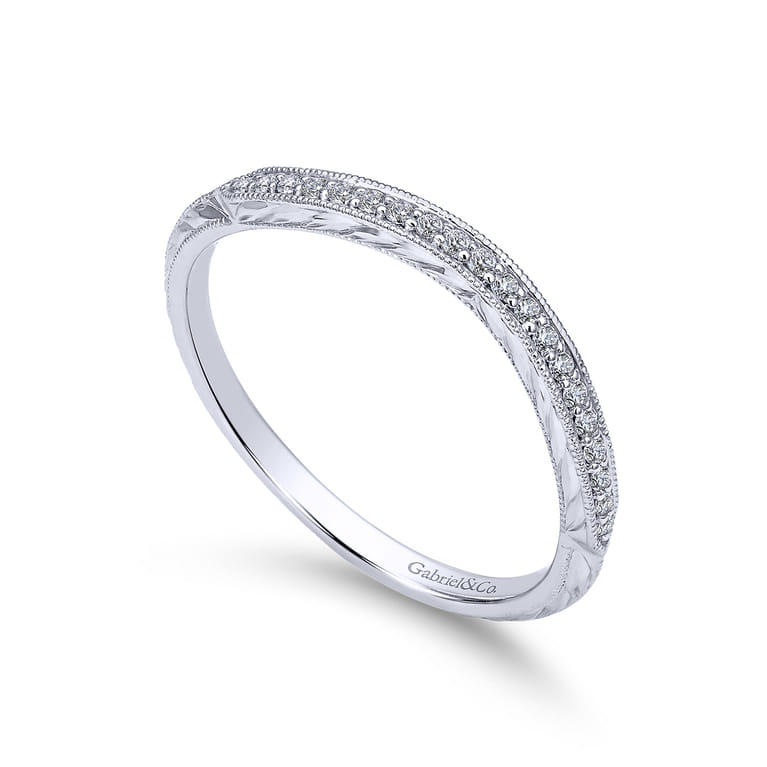 14K White Gold  Knife Edge Matching Wedding Band - 0.09 ct - Shot 3