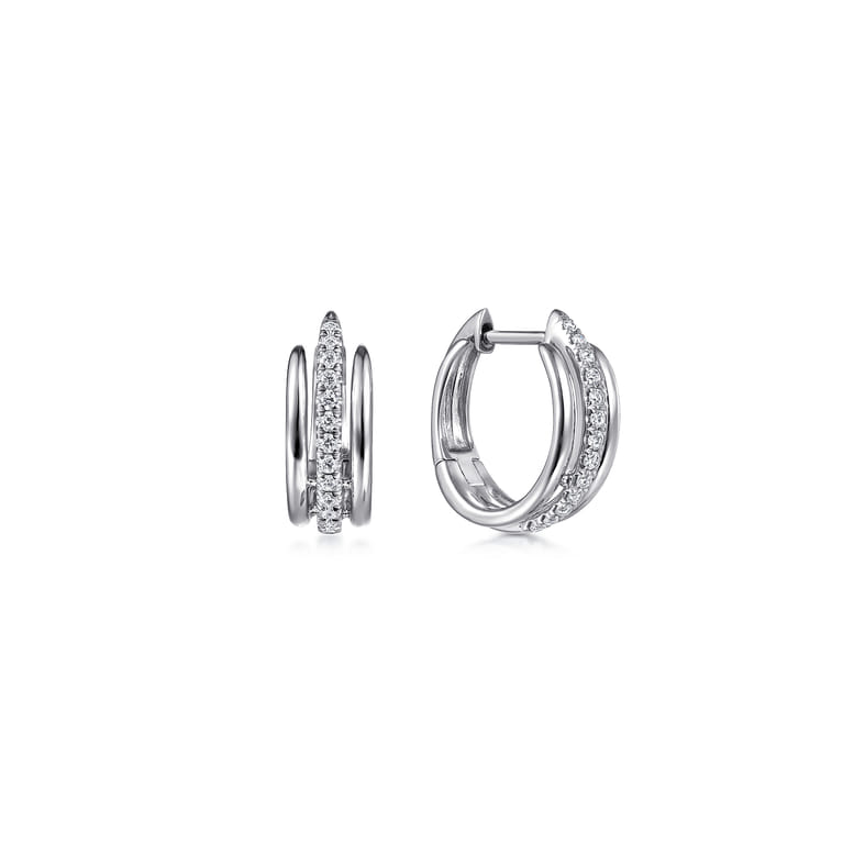 14K White Gold Layered 10mm Diamond Huggies - 0.19 ct - Shot 1