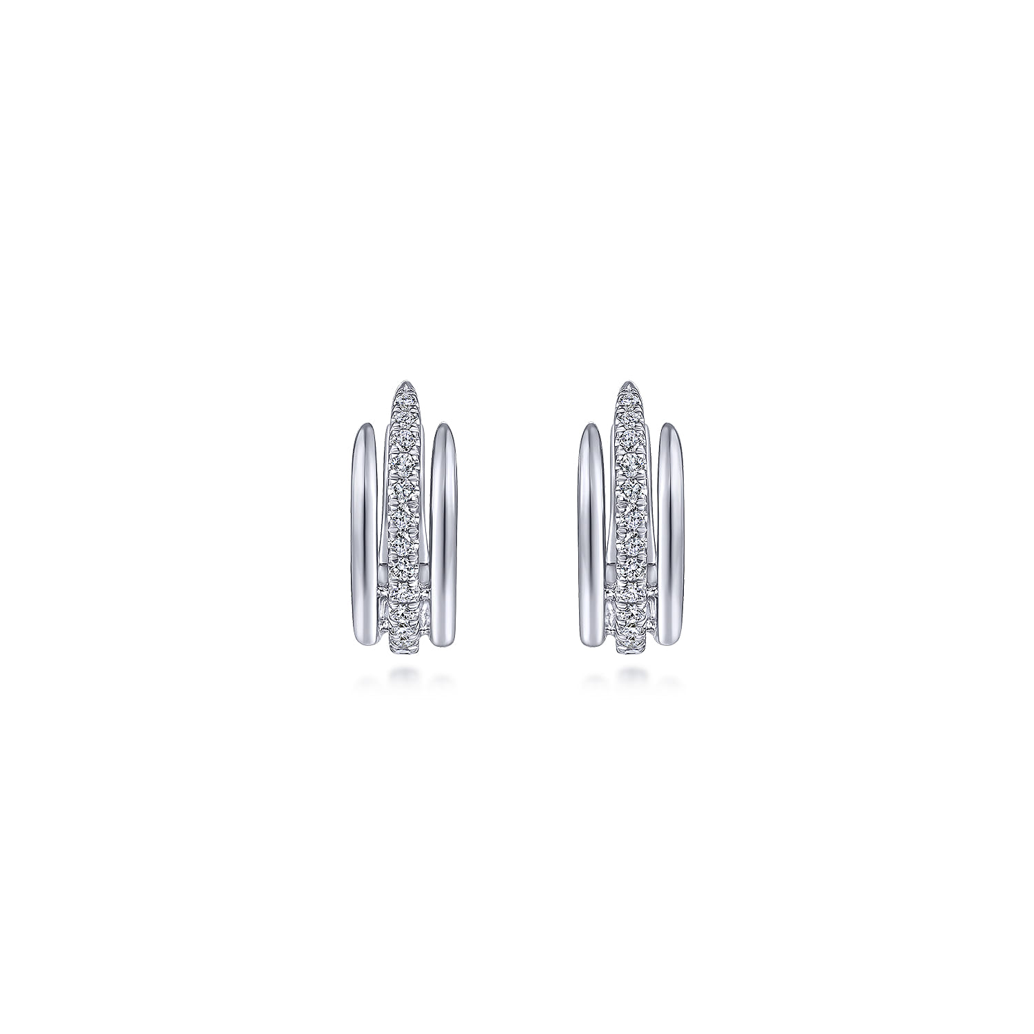 14K White Gold Layered 10mm Diamond Huggies - 0.19 ct - Shot 3