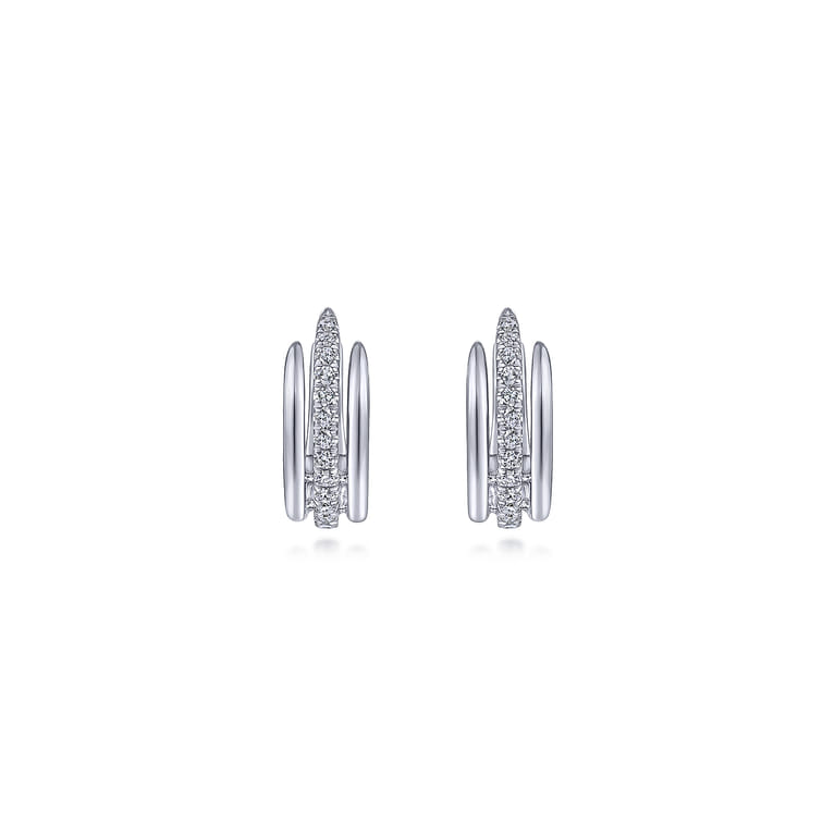 14K White Gold Layered 10mm Diamond Huggies - 0.19 ct - Shot 3