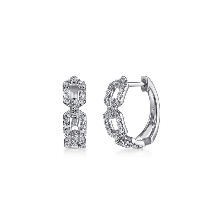 14K White Gold Layered 15mm Diamond Huggies - 0.35 ct - Shot 1