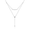 14K White Gold Layered Curved Bar and Diamond Drop Y Necklace - 0.41 ct