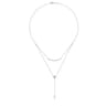 14K White Gold Layered Curved Bar and Diamond Drop Y Necklace - 0.41 ct