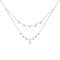 14K White Gold Layered Diamond Charm Drop Necklace