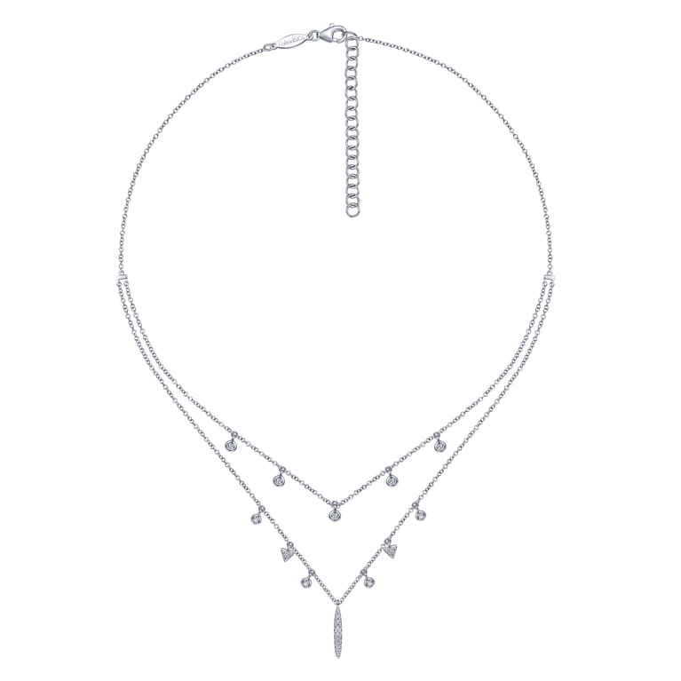 14K White Gold Layered Diamond Charm Drop Necklace - 0.23 ct - Shot 2