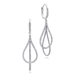 14K White Gold Layered Open Teardrop Diamond Drop Earrings