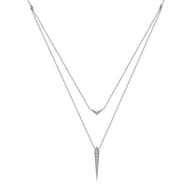 14K White Gold Layered Pave Diamond Bar and Spike Pendant Necklace