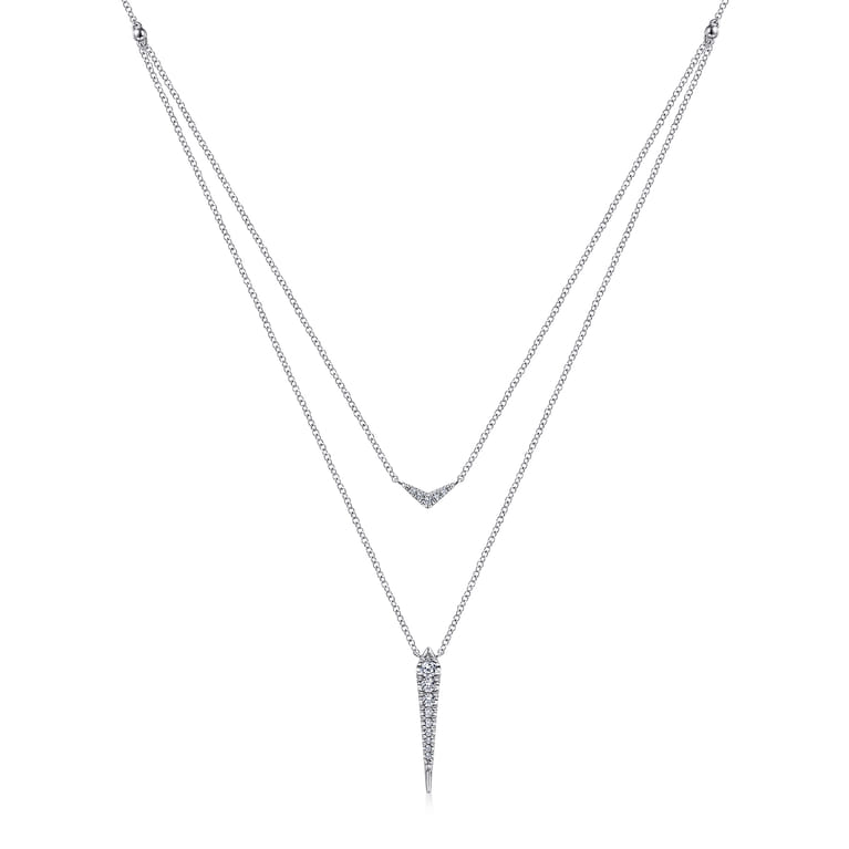 14K White Gold Layered Pave Diamond Bar and Spike Pendant Necklace - 0.23 ct - Shot 1