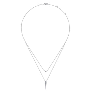 14K White Gold Layered Pave Diamond Bar and Spike Pendant Necklace