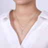 14K White Gold Layered Pave Diamond Bar and Spike Pendant Necklace - 0.23 ct
