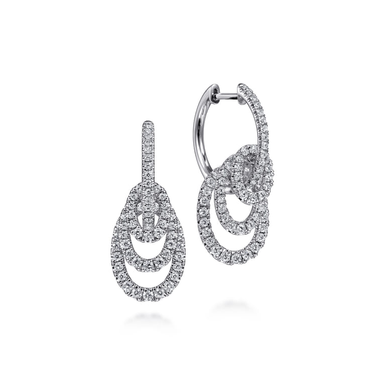 14K White Gold Layered Teardrop Diamond Drop Earrings - 1 ct - Shot 1