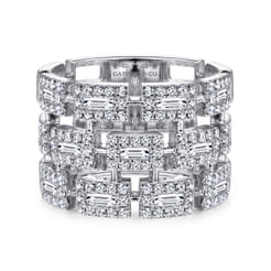 14K White Gold Layered Wide Band Diamond Ring