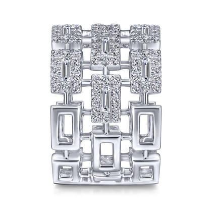 14K White Gold Layered Wide Band Diamond Ring