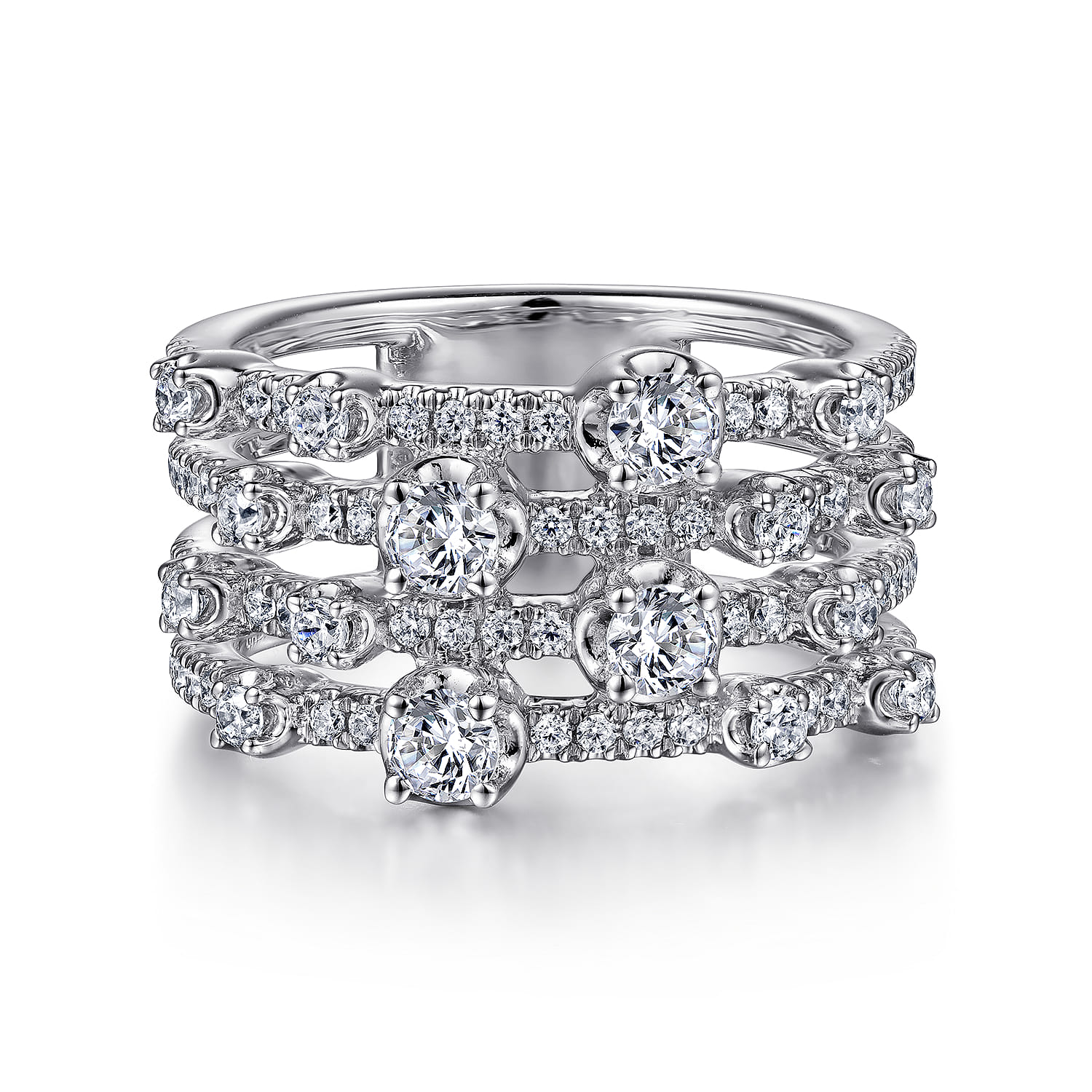 14K White Gold Layered Wide Band Diamond Ring - 1.1 ct - Shot 1