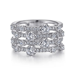 14K White Gold Layered Wide Band Diamond Ring