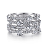 14K White Gold Layered Wide Band Diamond Ring