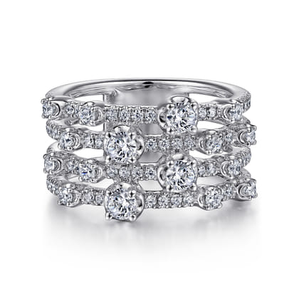 14K White Gold Layered Wide Band Diamond Ring