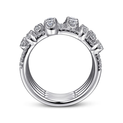 14K White Gold Layered Wide Band Diamond Ring