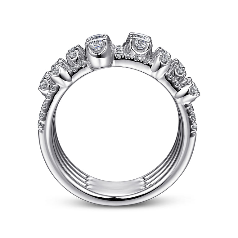 14K White Gold Layered Wide Band Diamond Ring - 1.1 ct - Shot 2