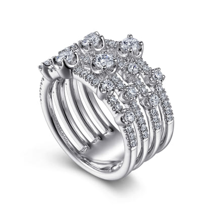 14K White Gold Layered Wide Band Diamond Ring