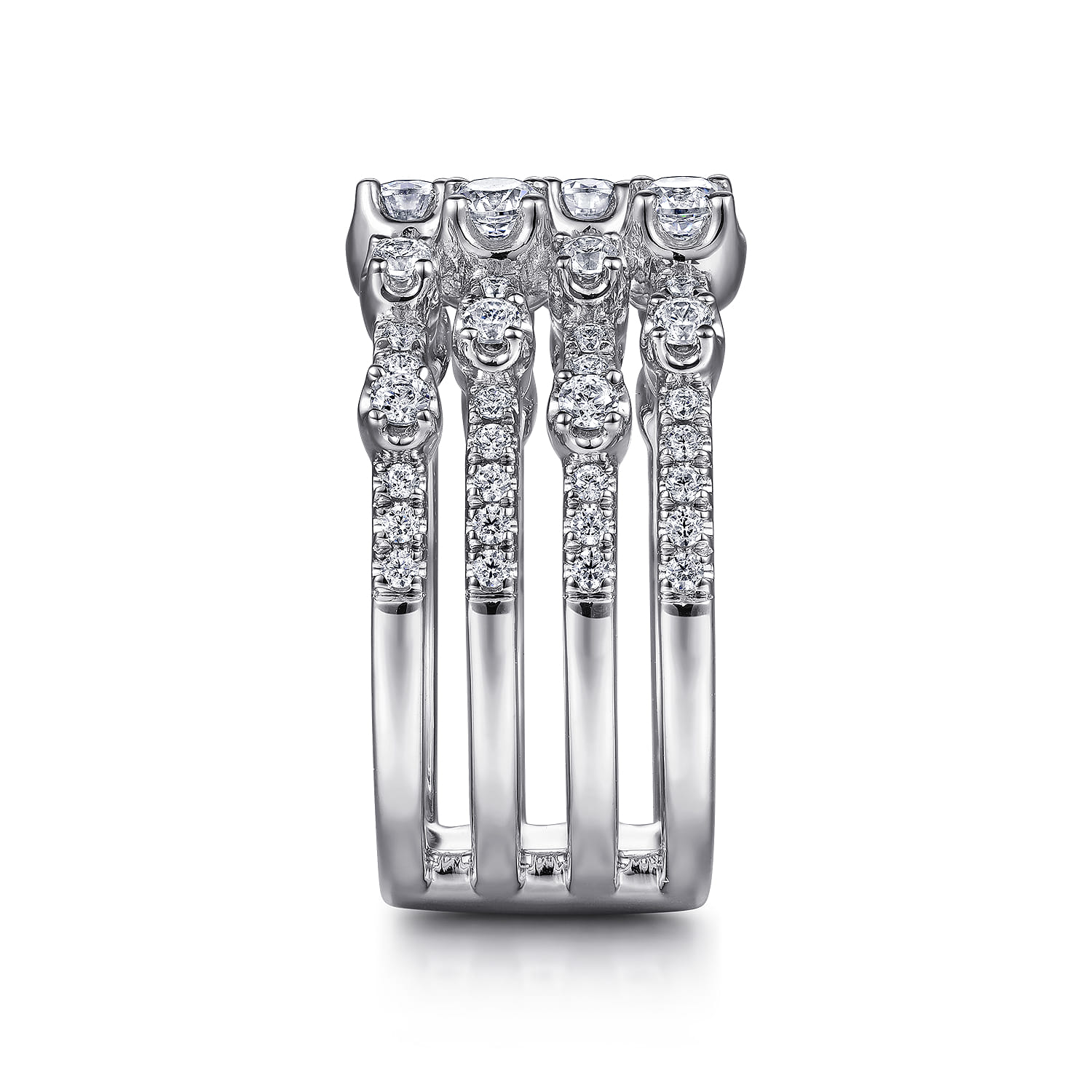 14K White Gold Layered Wide Band Diamond Ring - 1.1 ct - Shot 4