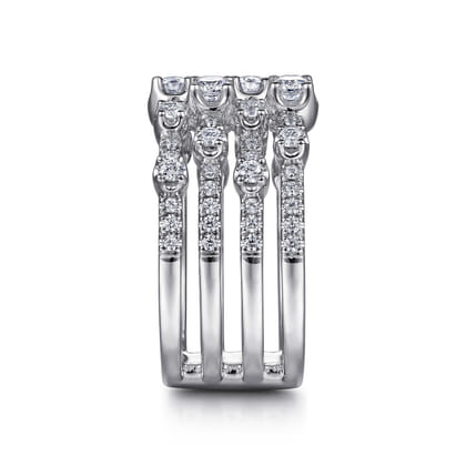 14K White Gold Layered Wide Band Diamond Ring