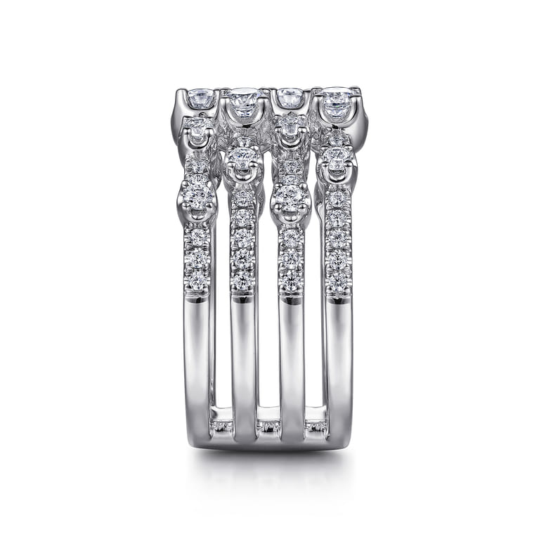 14K White Gold Layered Wide Band Diamond Ring - 1.1 ct - Shot 4