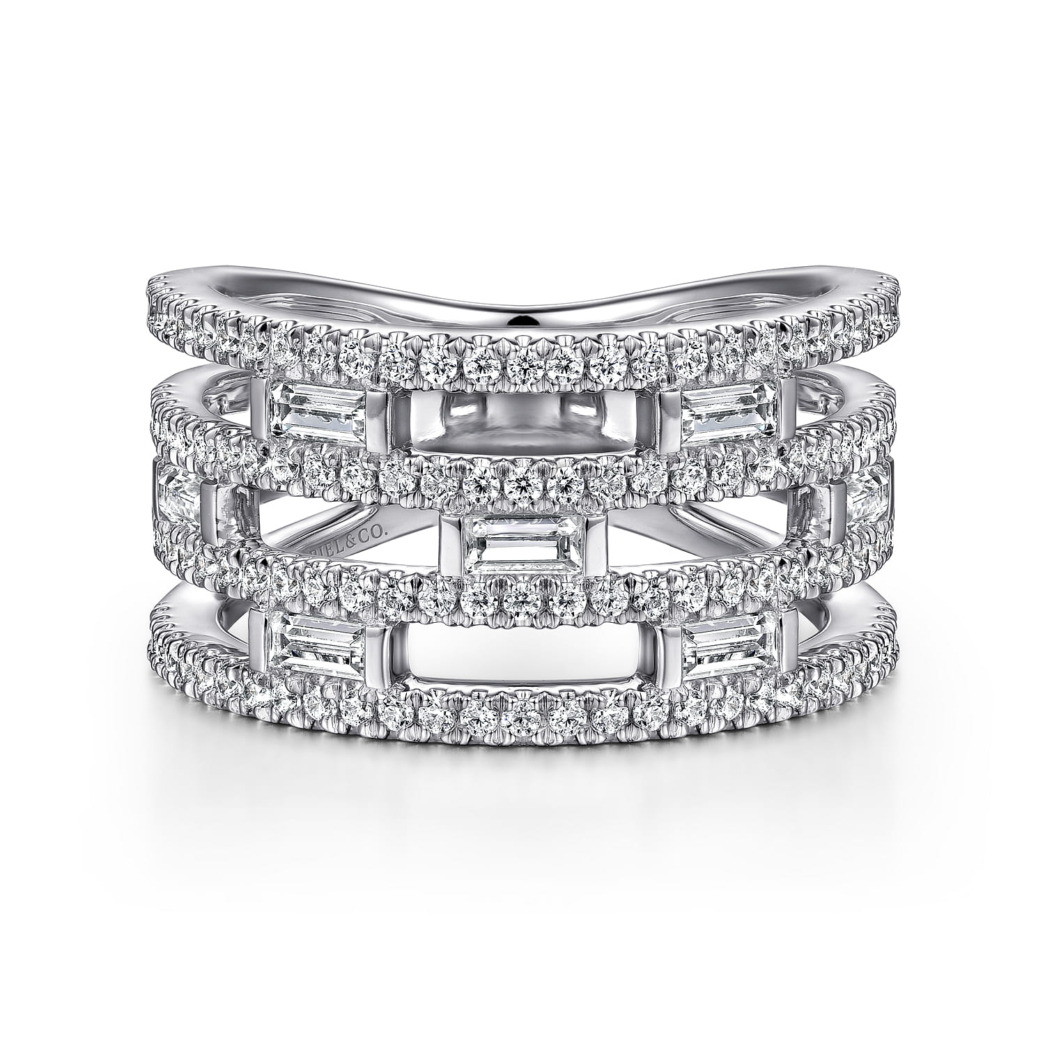 14K White Gold Layered Wide Band Diamond Ring - 1 ct - Shot 1