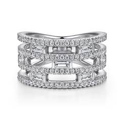 14K White Gold Layered Wide Band Diamond Ring