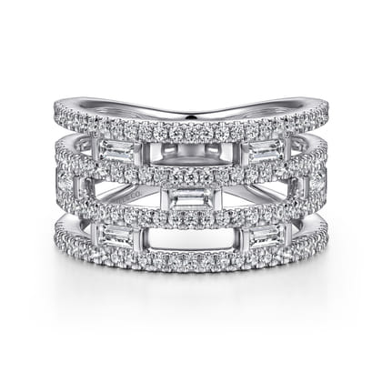 14K White Gold Layered Wide Band Diamond Ring