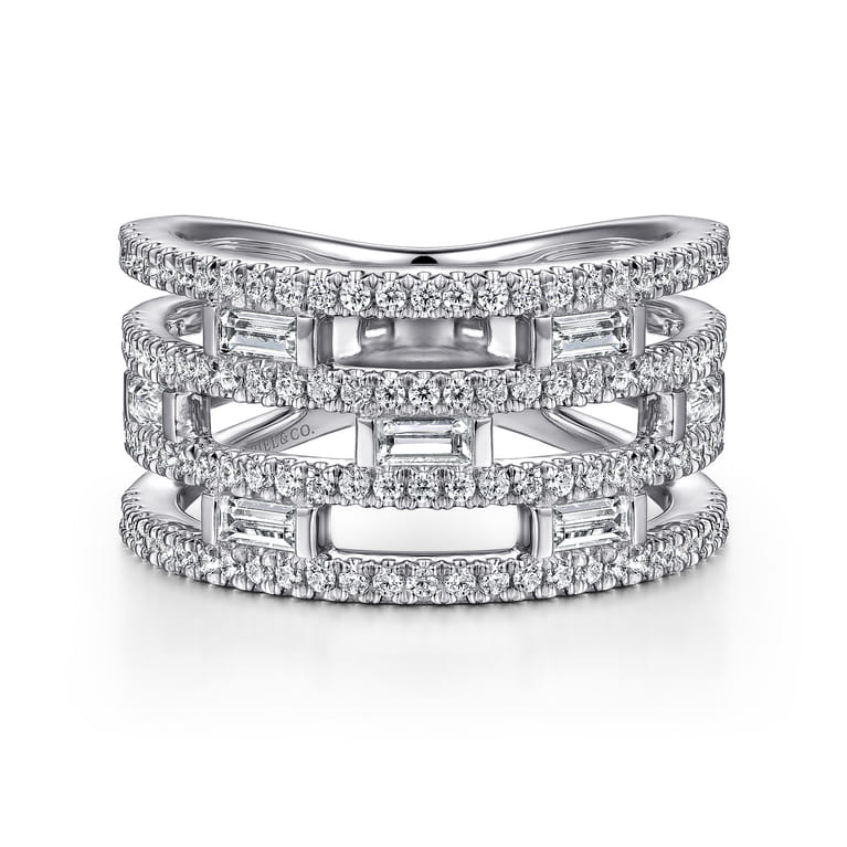 14K White Gold Layered Wide Band Diamond Ring - 1 ct - Shot 1